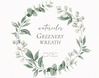 Imágenes prediseñadas de corona de vegetación de acuarela, marco de follaje de boda, hojas verdes delicadas, diseño de invitación botánica, PNG de eucalipto, imágenes prediseñadas digitales