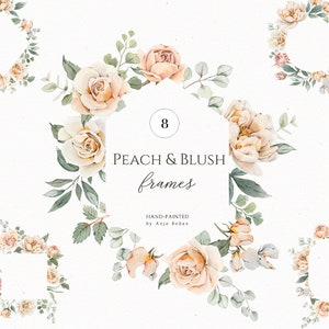 Blumenrahmen Clipart, Aquarell Blumen Clipart, weiße Pfingstrosen PNG, Boho-Hochzeit, Einladung Design, Neutral Rose Kunst, digitaler Download