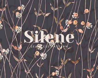 Patrón sin costuras Silene, fondo floral moderno, diseño de papel digital de flores silvestres