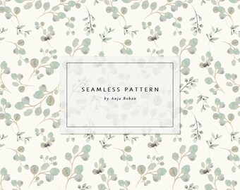 Diseño sin costuras de eucalipto, papel digital con follaje de salvia, diseño de álbum de recortes con motivos vegetales, DESCARGA DIGITAL