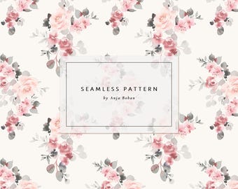 Patrón sin costuras de rosas vintage, diseño de tela con flores rosas, estilo shabby chic, papel para álbumes de recortes, DESCARGA DIGITAL