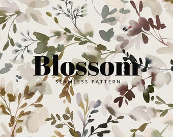 Diseño floral sin costuras Blossom, estampados y motivos florales en acuarela suave.