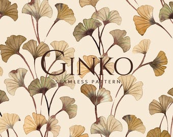 Diseño sin costuras de hojas de ginkgo, diseño de papel tapiz con follaje, papel digital botánico, archivo PSD en capas, DESCARGA DIGITAL