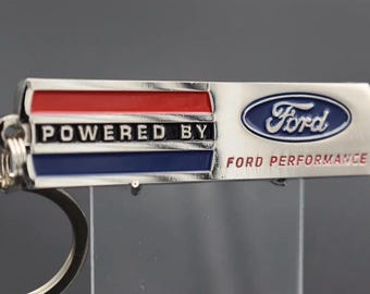 Powered by Ford keychain. Single sided, 3mm thick painted metal keychain-