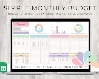 Simple Monthly Budget Spreadsheet | Google Sheets Budget Template | Customizable Monthly Budget Planner | Rainbow Monthly Budget Spreadsheet