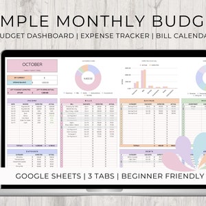 Simple Monthly Budget Spreadsheet | Google Sheets Budget Template | Customizable Monthly Budget Planner
