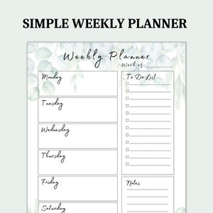Weekly Planner Printable, Weekly Wall Planner, Weekly meal planner, Desk Planner, Weekly Digital Planner, Instant Download, A4 printable