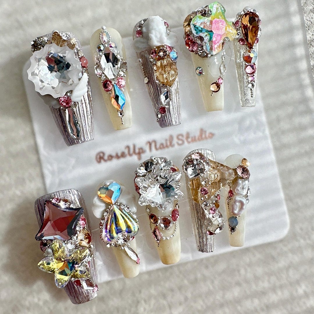 Swarovski Crystal Press on Nails, High-end Swarovski Crystal Long