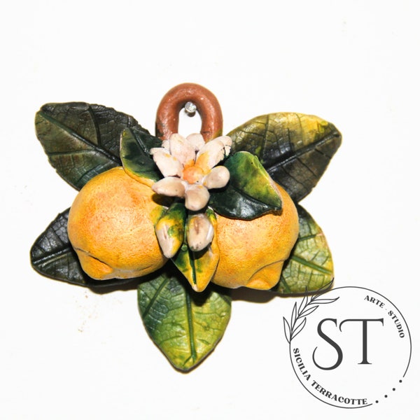 Fabriqué en Italie-Bouquet de citrons en terre cuite, art sicilien décoré, faveurs en céramique, fait main, Bouquet de citron, Décor de citron de cuisine, Artisanat de citron