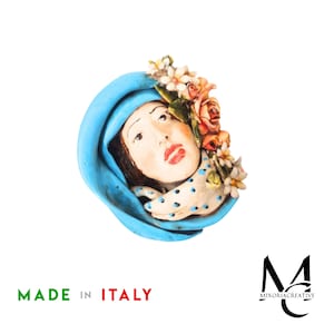 Made In Italy-Terracotta wall mask, Original handmade ceramic white mask, modern ceramic wall decor, Lady&#39;s Head Wall Decor Mask