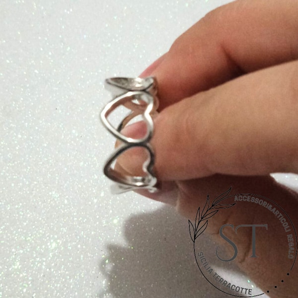 hearts ring, handmade banded, stainless steel