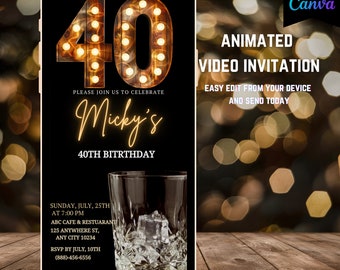 Men's 40th Birthday Party Invitation: Editable Whiskey Cheers Template (Digital Download)