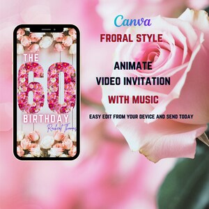 Animated 60th Birthday Video Invitation, Digital 60th Birthday Party Invitation, With Music, Text Invitation, Electronic Editable Template