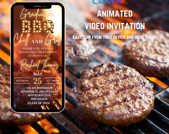 Graduation BBQ Video Invitation: Editable Grill Party Template (Digital Download)