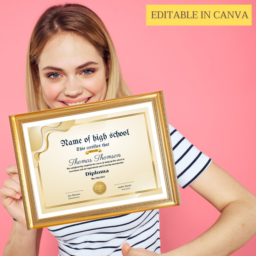 High School Diploma Template, Printable Home School Diploma, DIY