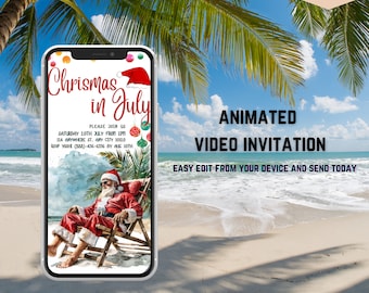 Bearbeitbares Weihnachten im Juli Videoeinladung: Summer Xmas (Instant Download)