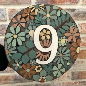 Floral mosaic house number
