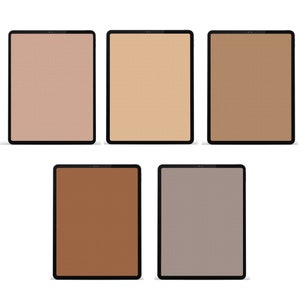 May include: Five digital tablets with black bezels and screens in various shades of brown and beige. The screens have a dotted grid pattern. The tablets are arranged against a white background.