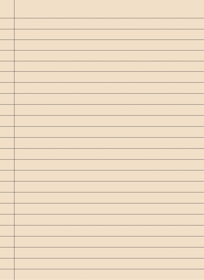 May include: A beige-colored, lined paper sheet with horizontal black lines. The lines are evenly spaced, creating a notebook or writing pad appearance. The paper has a vintage, slightly aged look.