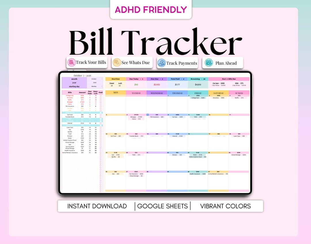 Monthly Bill Payment Tracker, Bill Tracker Spreadsheet, Google Sheets ...