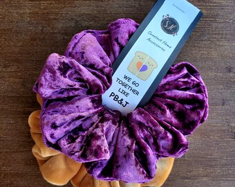 Lot de 2 chouchous au beurre de cacahuète et à la gelée, cadeau pour elle, velours marron violet