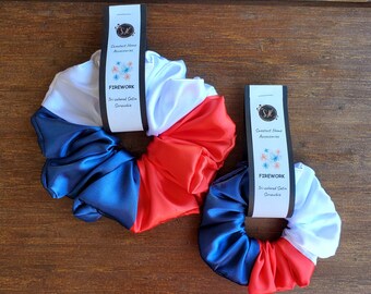 Chouchou en satin du 4 juillet rouge, blanc et bleu Chouchou XXL Accessoires pour cheveux Accessoires d'été Fête de l'indépendance