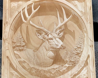 3d Illusion | Laser engraving file | Wall hanging | Deer | Hunting Decoration | Laser Ready | Buck in Stone Frame