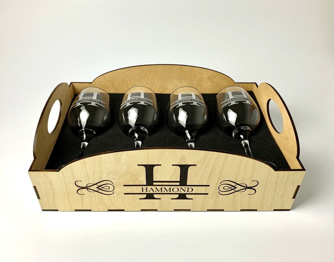 Personalized Wine Glass Serving Tray Set, Wedding Gift, Anniversary Gift, Couples Gift, Serving