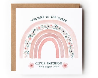 Personalised New Baby Girl Rainbow Card,Proud Parents Baby Girl Card,New Baby Girl Card, Customised New card, Welcome to the world card Girl