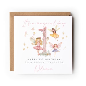 Magical Personalised Fairy 1st Birthday Card, Any Age Flower Fairy Card Daughter, Granddaughter Niece Sister Goddaughter Special little Girl