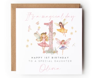 Magical Personalised Fairy 1st Birthday Card, Any Age Flower Fairy Card Daughter, Granddaughter Niece Sister Goddaughter Special little Girl