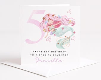 Tarjeta de cumpleaños de sirena personalizada - Bajo el mar Hija Nieta Sobrina Hermana Ahijada Niña especial 1º 2º 3º 4º 5º