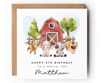 Personalised Farm birthday card, Baby Animal Birthday card, Personalised birthday card 1st 2nd 3rd 4th 5th, any Farmyard card, Tractor card