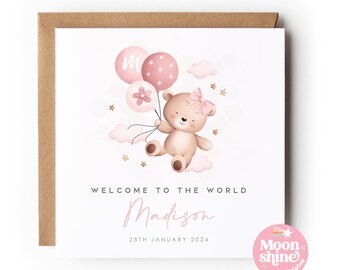Personalised New Baby Girl Card, Congratulations Welcome to the World, New Baby Card, Birth Details Card, New Baby Card, New Niece Card