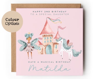 Personalised Magical Fairy Birthday Card, Any Age Unicorn Card, Unicorn Princess Birthday, Age 3 4 5 6 7 8, Card for Daughter, Granddaughter