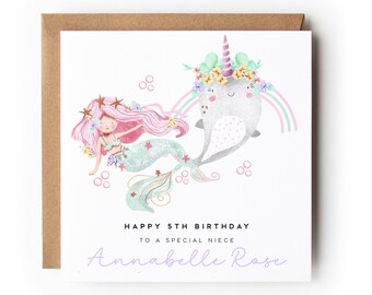 Magical Mermaid Birthday Card Any Age Personalised Daughter Granddaughter Niece Sister Goddaughter Special little Girl 1st 2nd 3rd 4th 5th