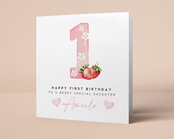 Strawberry Birthday Card, Berry Special Birthday, Baby First Birthday, First Birthday Theme, Berry Special Birthday,StrawBerry Birthday Card