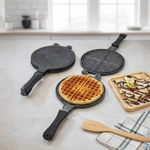 Antihaft-Waffelform - Waffeleisen aus Gusseisen - Waffeleisen auf dem Herd - Aluminium - Gusseisen & Granit-Mix für Haltbarkeit