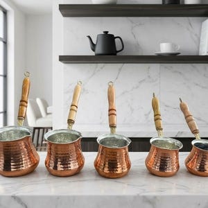 Handmade Copper Coffee Pot with Wooden Handle | Turkish Coffee Cezve | Stovetop Coffee Maker | Gift for Coffee Lovers