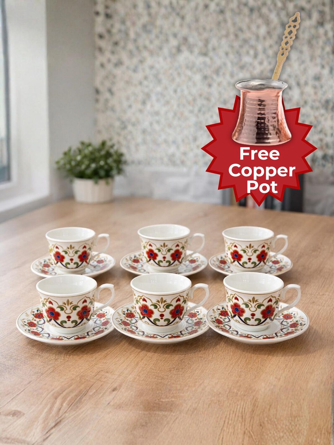Set of 6 Turkish Coffee & Espresso Cups With Saucers – Porcelain Coffee ...