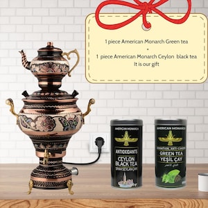 Samovar Erzincan traditionnel fait main - Elevez votre expérience du thé 1 pièce de thé vert + 1 pièce de thé noir de Ceylan C&#39;est notre cadeau