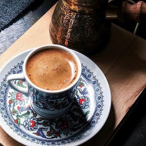 Coffee Cup Topkapi Ceramic Embroidered Porcelain Cup for 2 People Coffee Cup Porcelain Turkish Coffee Set