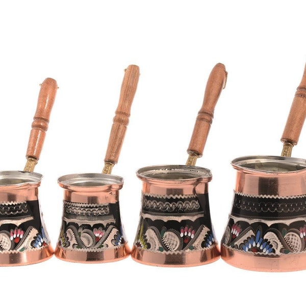 Handgefertigtes vierteiliges Erzincan Red Kaffeekannen-Set - Das ultimative Brauset für traditionellen türkischen Kaffee