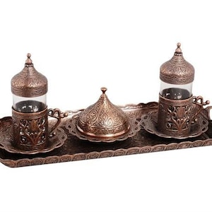 Double Turkish Drinker Set – Tulip Design | 2-Person Coffee or Tea Set with Tray | Ottoman Style Gift Set