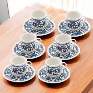 Turkish Coffee Cups Set Handmade Porcelain Espresso Cups & Saucers Traditional Coffee Cups Gift