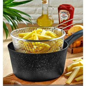 Stekpanna med stekkorg – Fritöspanna med non-stick-beläggning – Kokkärl – Köksgryta med korg