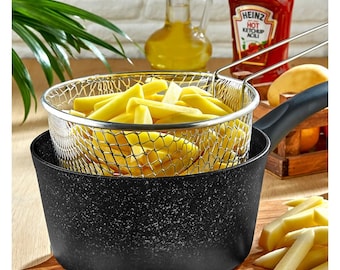 Sartén con cesta de alambre – Sartén antiadherente para freír – Utensilios de cocina – Sartén de cocina con cesta