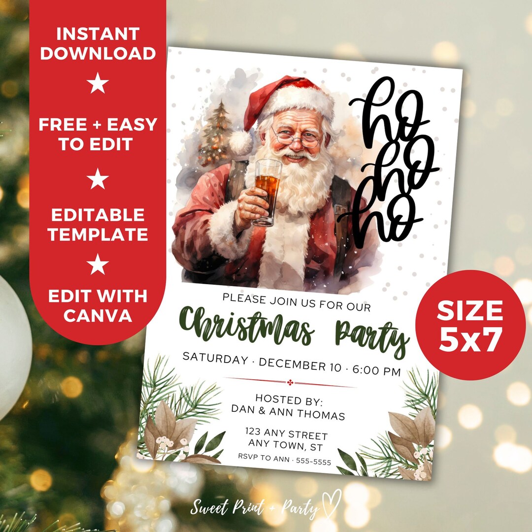 Editable Christmas Party Invitation Template Ho Ho Ho Etsy