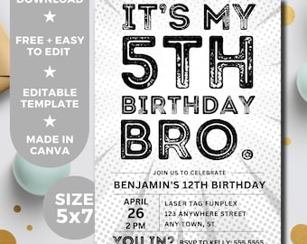 Boy Birthday Editable Invitation Template, Bro Gray SINGLE DIGITS Party Printable Digital Invitation, Instant Download