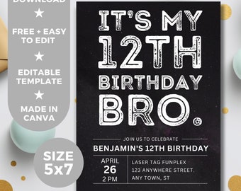 Boy Birthday Editable Invitation Template, Bro Bruh DOUBLE DIGITS Party Printable Digital Invitation, Instant Download